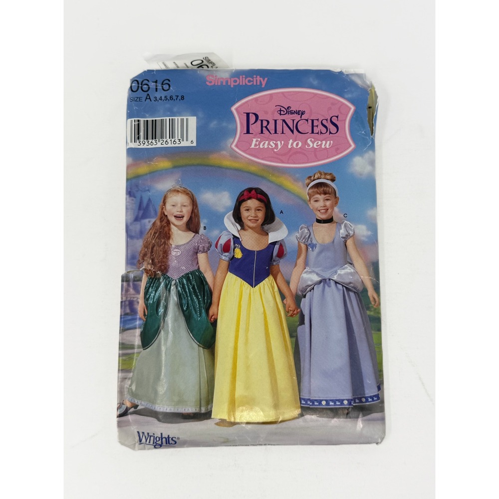 Simplicity 0616 Disney Princess Costume Sewing Pattern Girls Size 3-8 Easy Sew